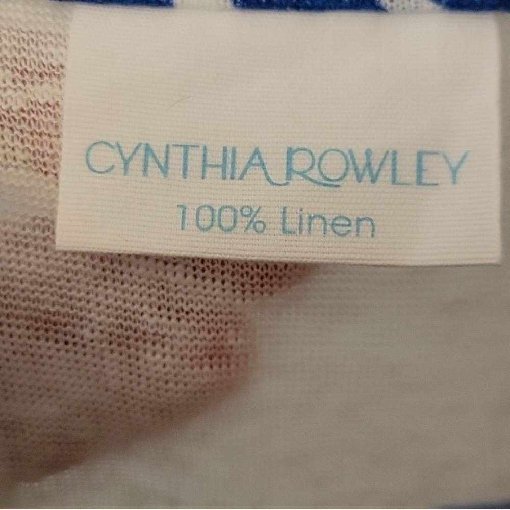 CYNTHIA ROWLEY 100% Linen Cap Sleeve Floral Top in Blue/White Size - Picture 8 of 9